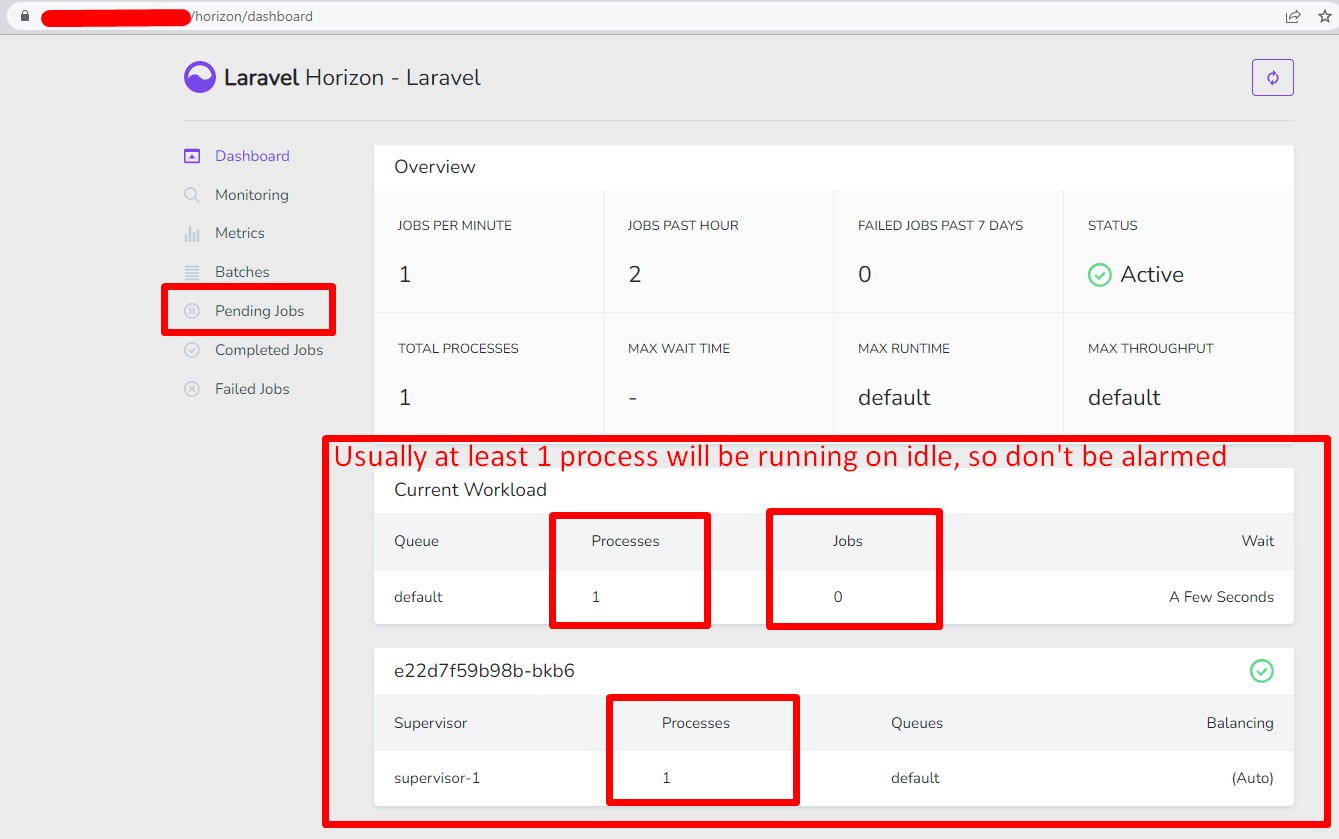 Screenshot of Horizon dashboard with directions on checking for running jobs